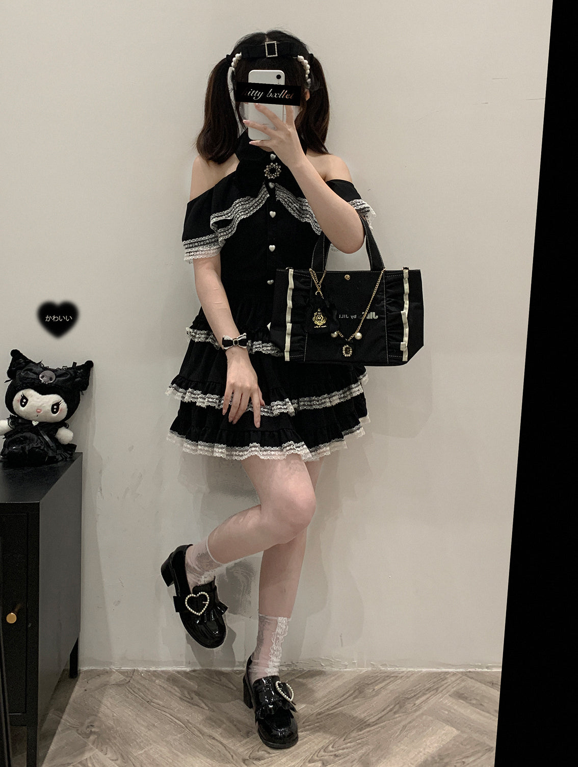 Kitten Bullet Jirai Kei Sweet Cake Ruffle Pink Black Skirt