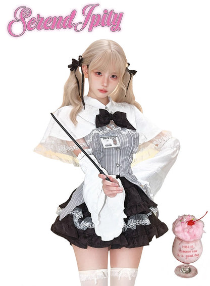 Serendipity Academy Magic Leader White Cape & Gray Vest & Black Skirt Three Piece Set