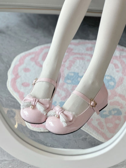 Love Letter Little Pearl Lolita Black White Pink Blue Brown Low Heels Shoes