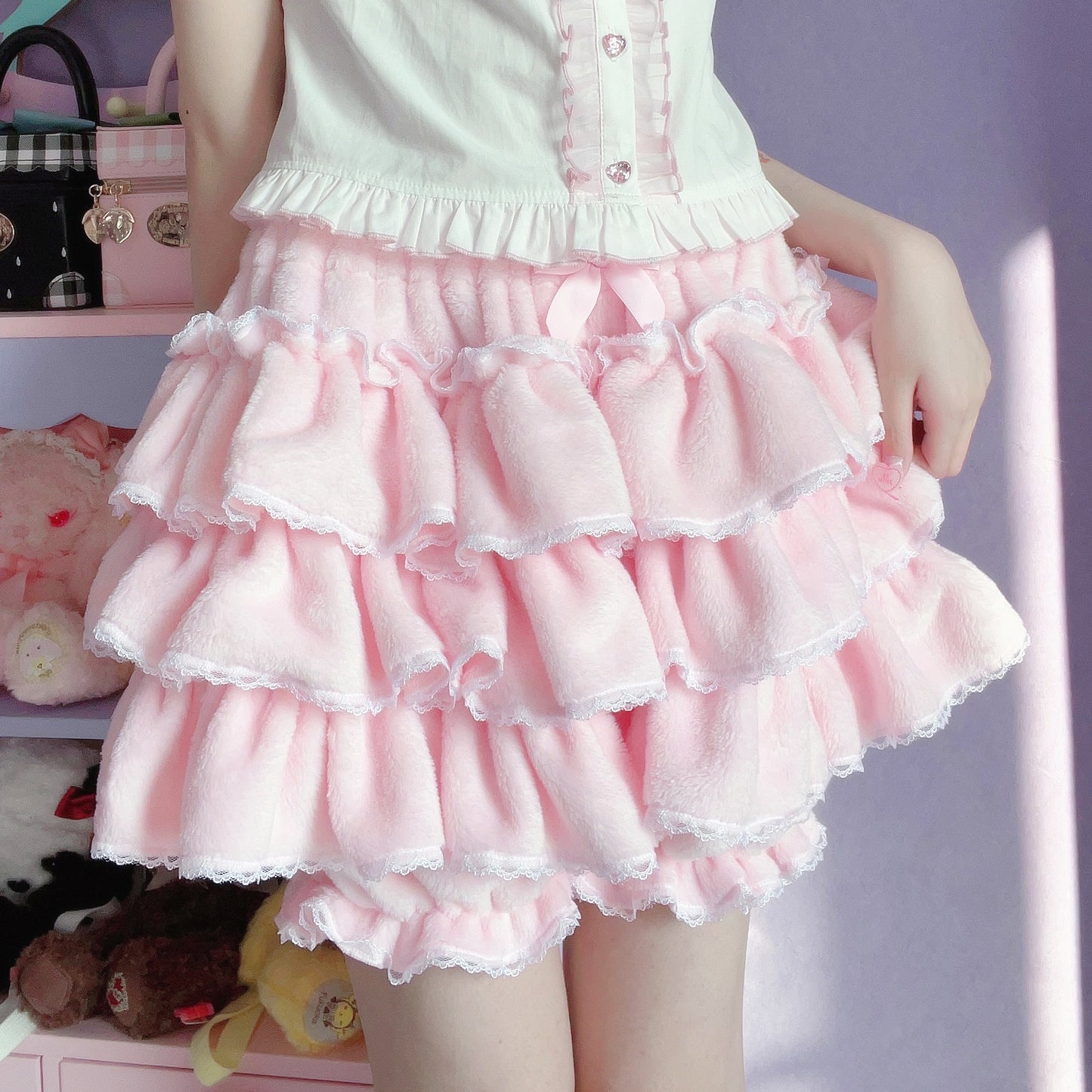 Plus Size Bow Autumn Winter Lace Plush EGL Bloomers Shorts