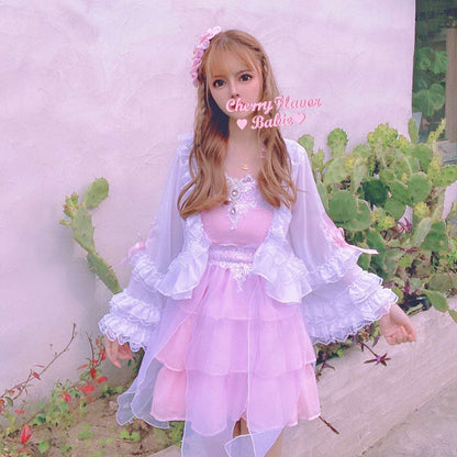 Candy Fairy Sheer See Through White Rose Ruffled Cardigan