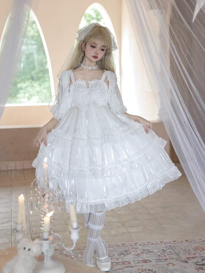 Love Song of the Star Lace Bow Ribbon Ruffled Layered Princess Dress