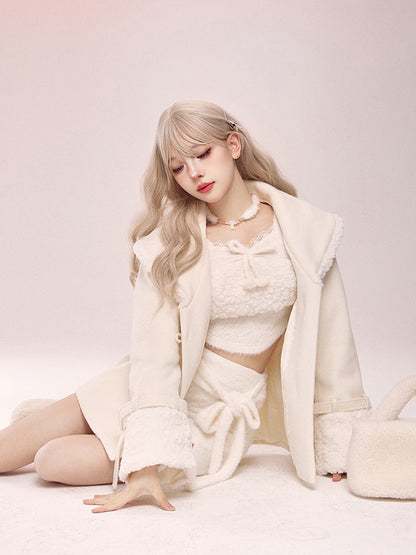 Serendipity Autumn Winter Cupid Arrival White Woolen Coat