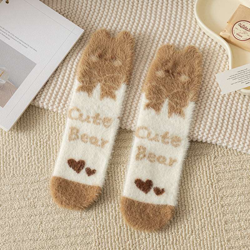 Cute Fuzzy Mink Velvet Winter Brown Biscuit Teddy Bear 5 Pairs Set