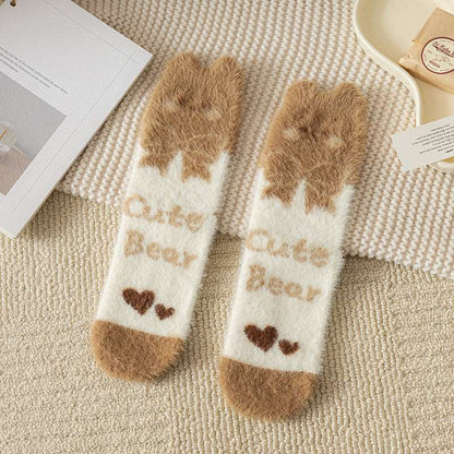 Cute Fuzzy Mink Velvet Winter Brown Biscuit Teddy Bear 5 Pairs Set