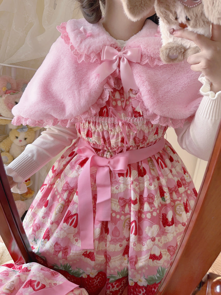 Lolita Cute Little Rabbit Ears Pink & White Winter Cape