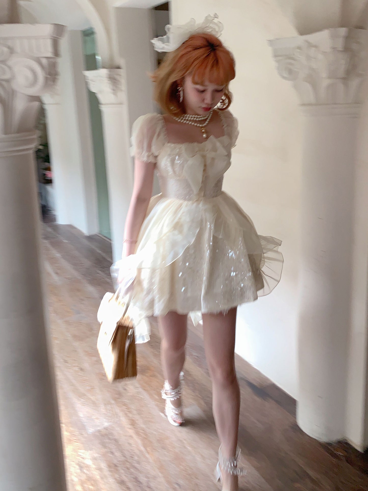 Picnic Girl Cream Puff Sleeve Ruffled Fishtail Dress