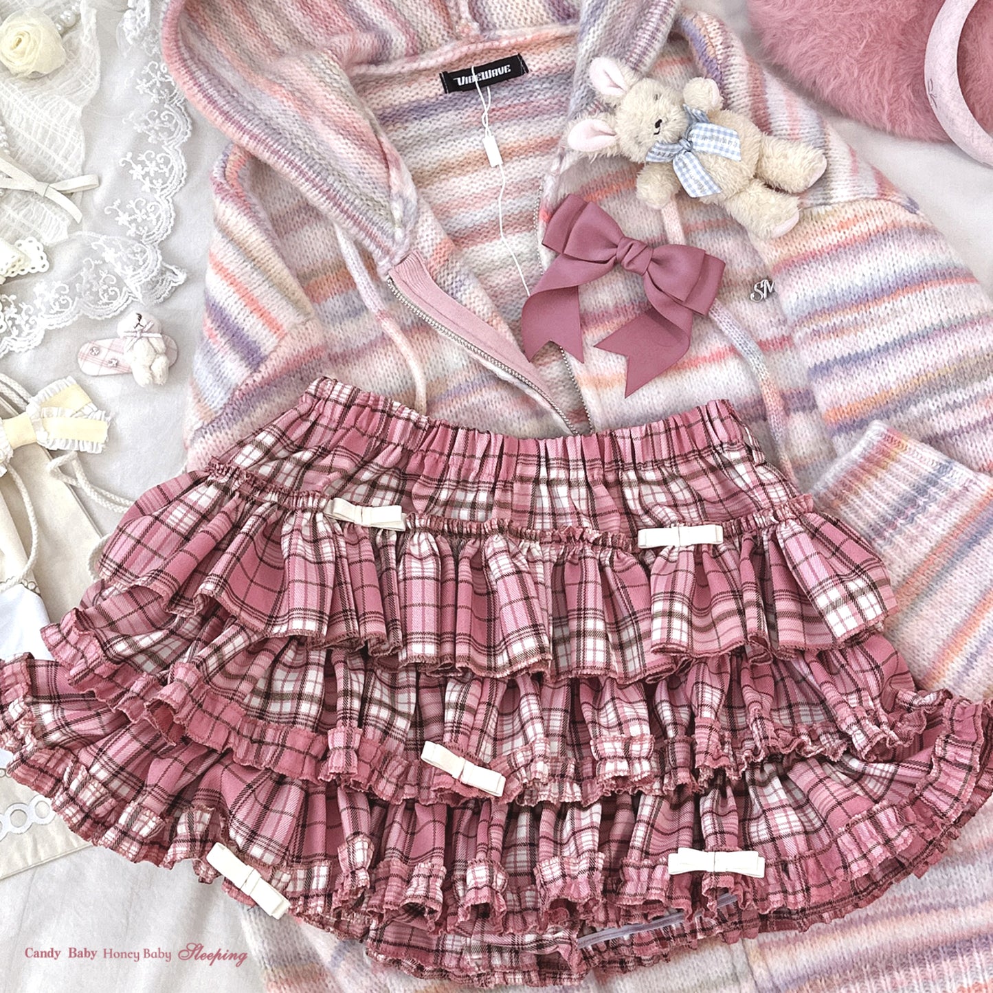 Dormir Doll Plaid Cake Pink Black Brown Short Skirt