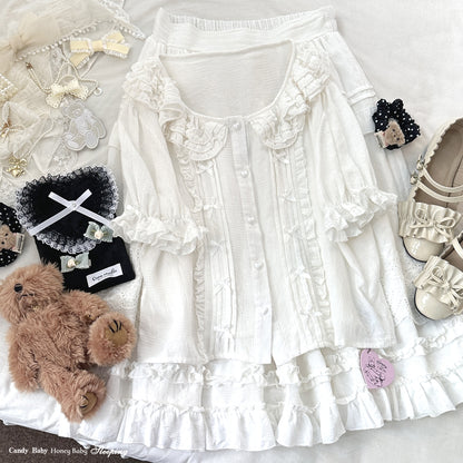 Dormir Doll Taffy Lace Short Sleeve Cream White Shirt Blouse Top