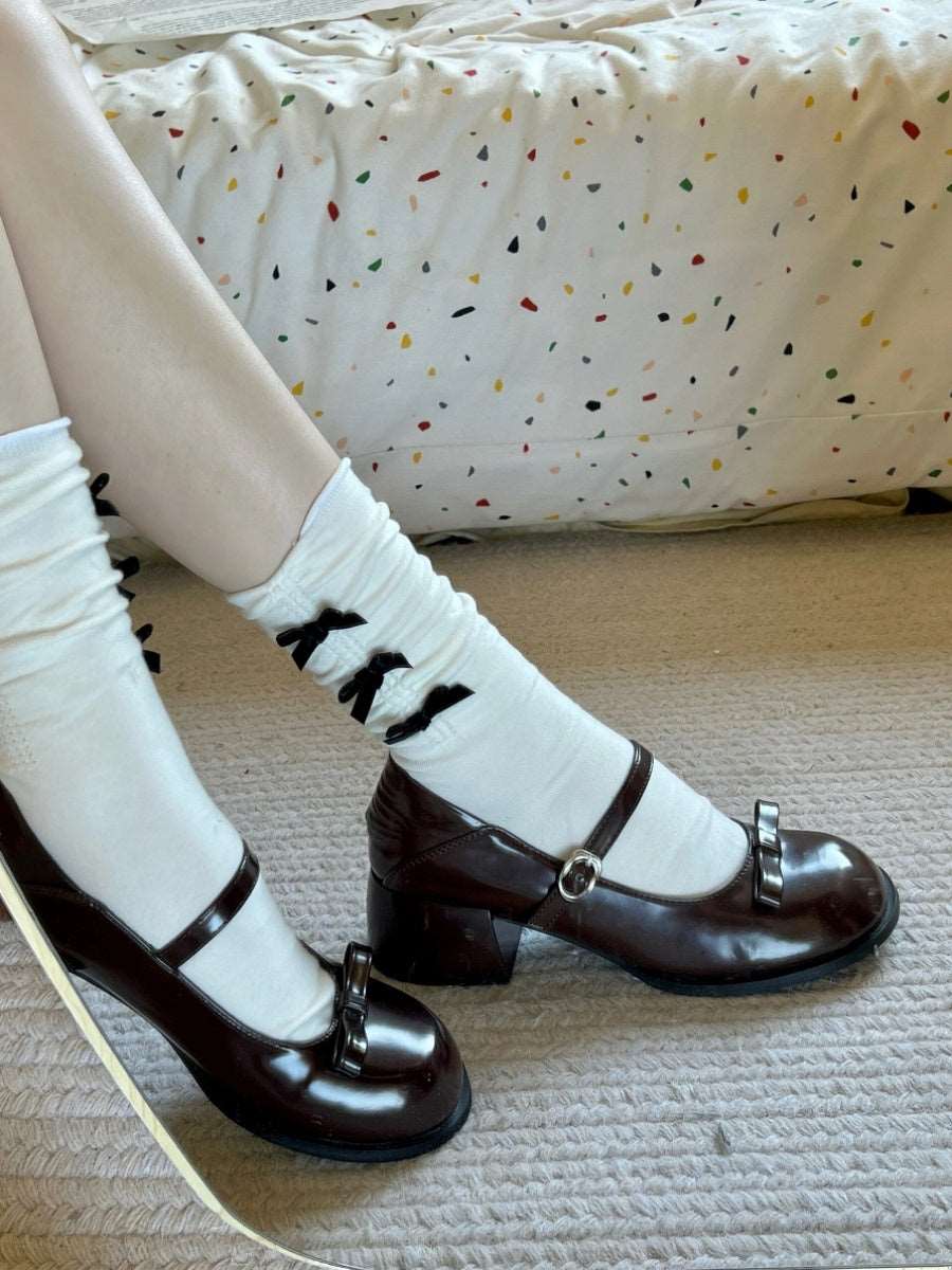 Coquette Girl Classic Black & White Bow Socks