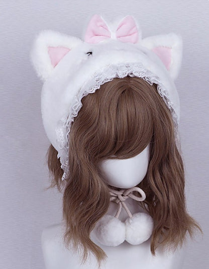 Candy Fairy Winter Cute Lolita Rabbit Cat Bear Ears Plush Lace Handmade Hat