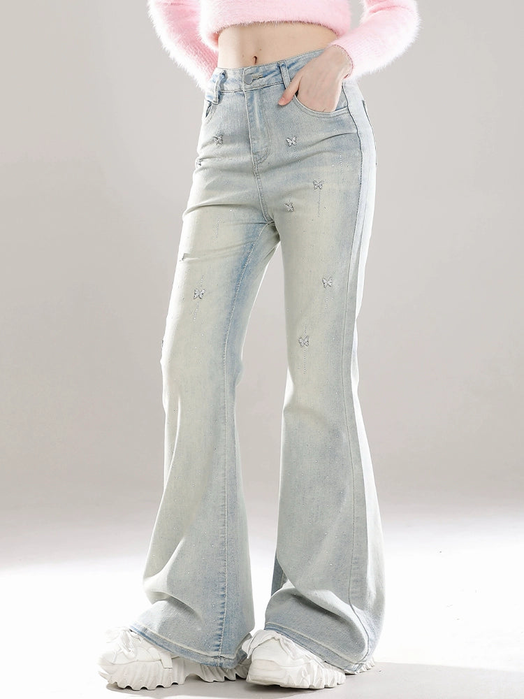 Young Eyes Hot Model Blue Denim Flared Jeans Pants