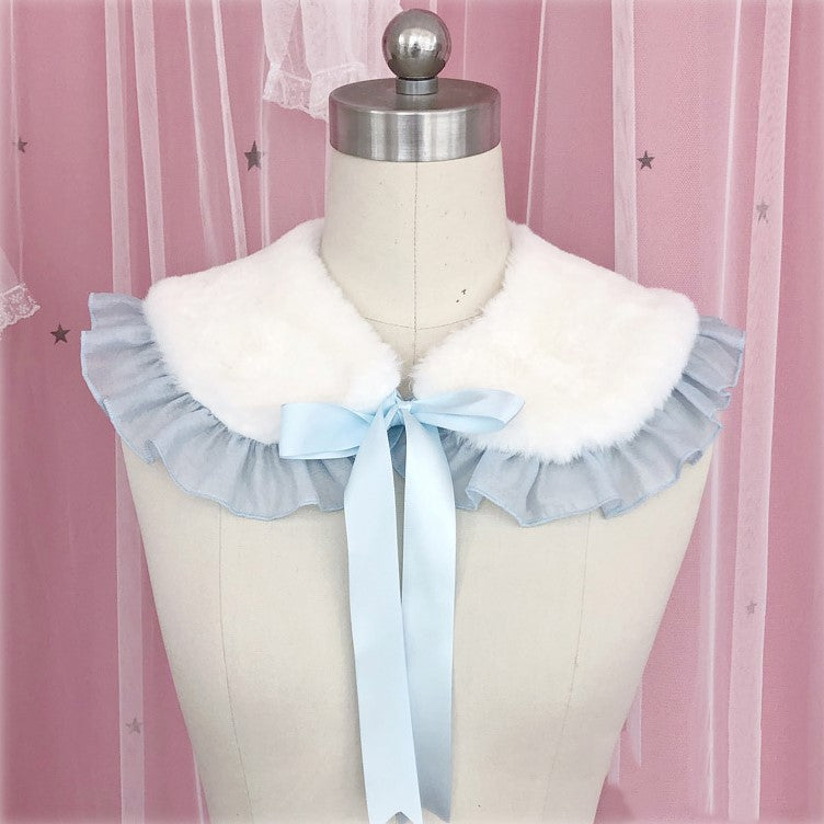 Candy Fairy Lolita Lace Ruffled Pastel Colors Faux Rabbit Fur Winter Collar Necklaces Scarf