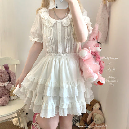 Dormir Doll Taffy Lace Short Sleeve Cream White Shirt Blouse Top