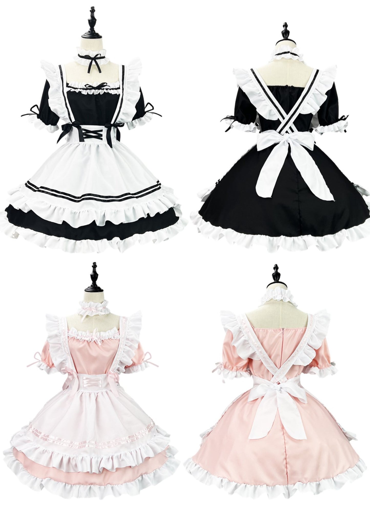 Plus Size Cosplay Monogatari Black & Pink Maid Costume Dress Set