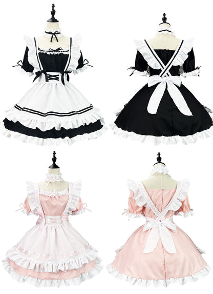 Plus Size Cosplay Monogatari Black & Pink Maid Costume Dress Set