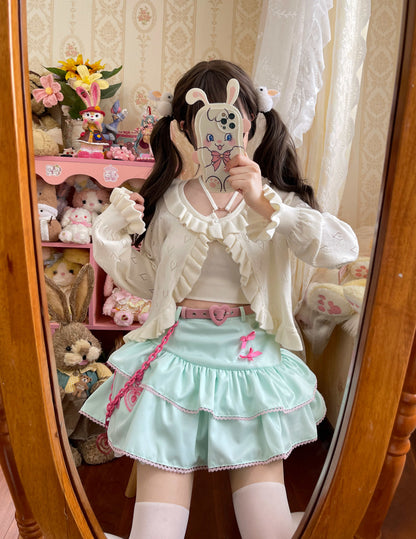 Sweet Colorful Pastel Doll Ruffled Y2K Cake Layered Mini Skirt