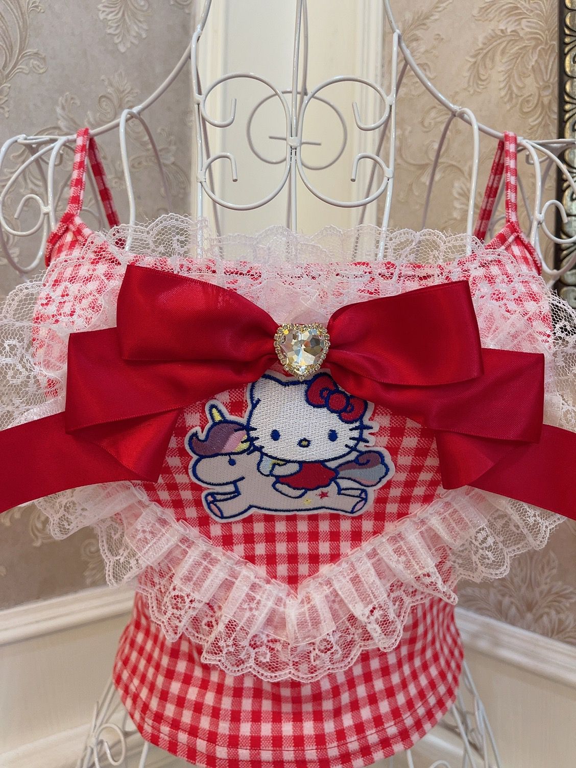 Sweetheart Princess Kitty Melody Little Stars Cat Plaid Red Pink Blue Camisole Top