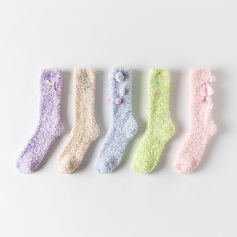 Winter Y2K Cute Colorful Plush Coral Fleece Thick Socks 5 Patterns Pairs Sets