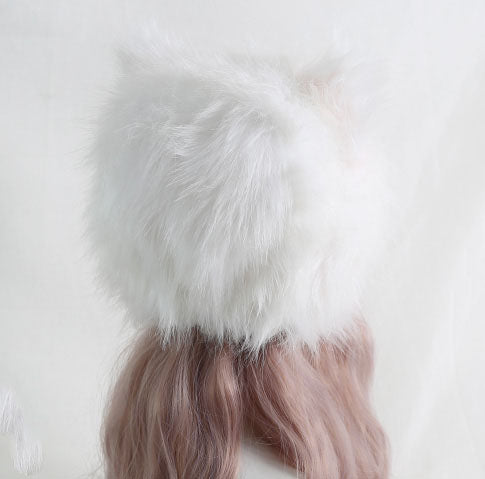 Winter Lolita White & Black Cat Ears Cute Handmade Fur Hats Headband