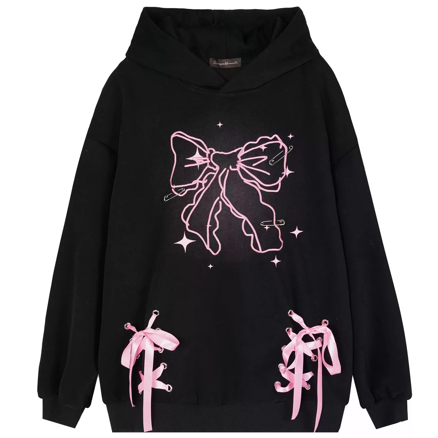 Young Eyes Sweet Bow Ribbon Black Pink Pullover Hoodie