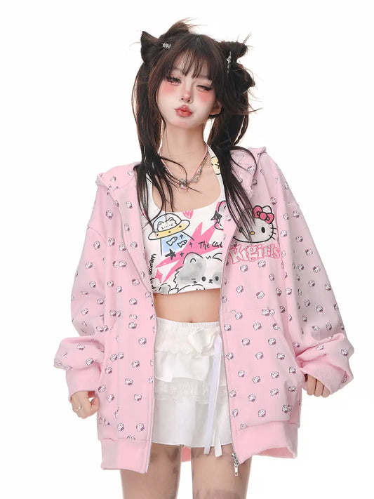 Young Eyes Sweet Kitty Pink Blue Cat Ears Jacket Hoodie