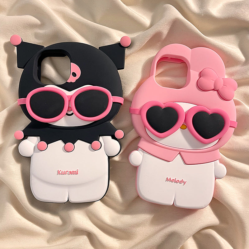 Cool Summer Melody & Purple Devil Sunglasses Cartoon Silicone iPhone Phone Case