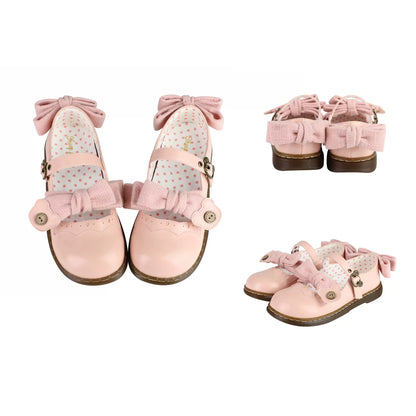 Puffy Sheep Lolita Teddy Bear Buckle Strap Brown Black Pink White Mary Jane Flat Shoes