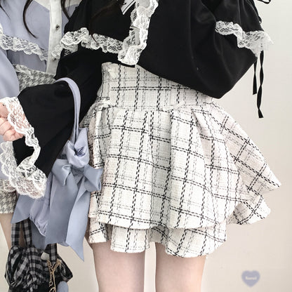 Kitten Bullet Love Ban Plaid Black White Skirt