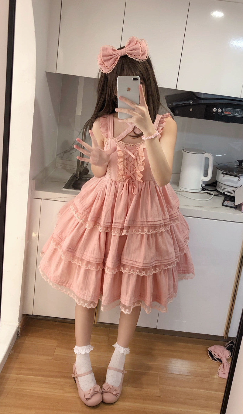 First Love Sweet Sugar Girl Ribbon Lace Strap Dress