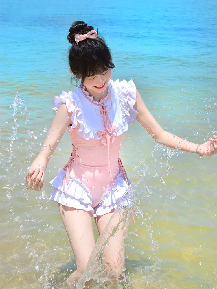 Milk Foam Pink White Onepiece Swimsuit