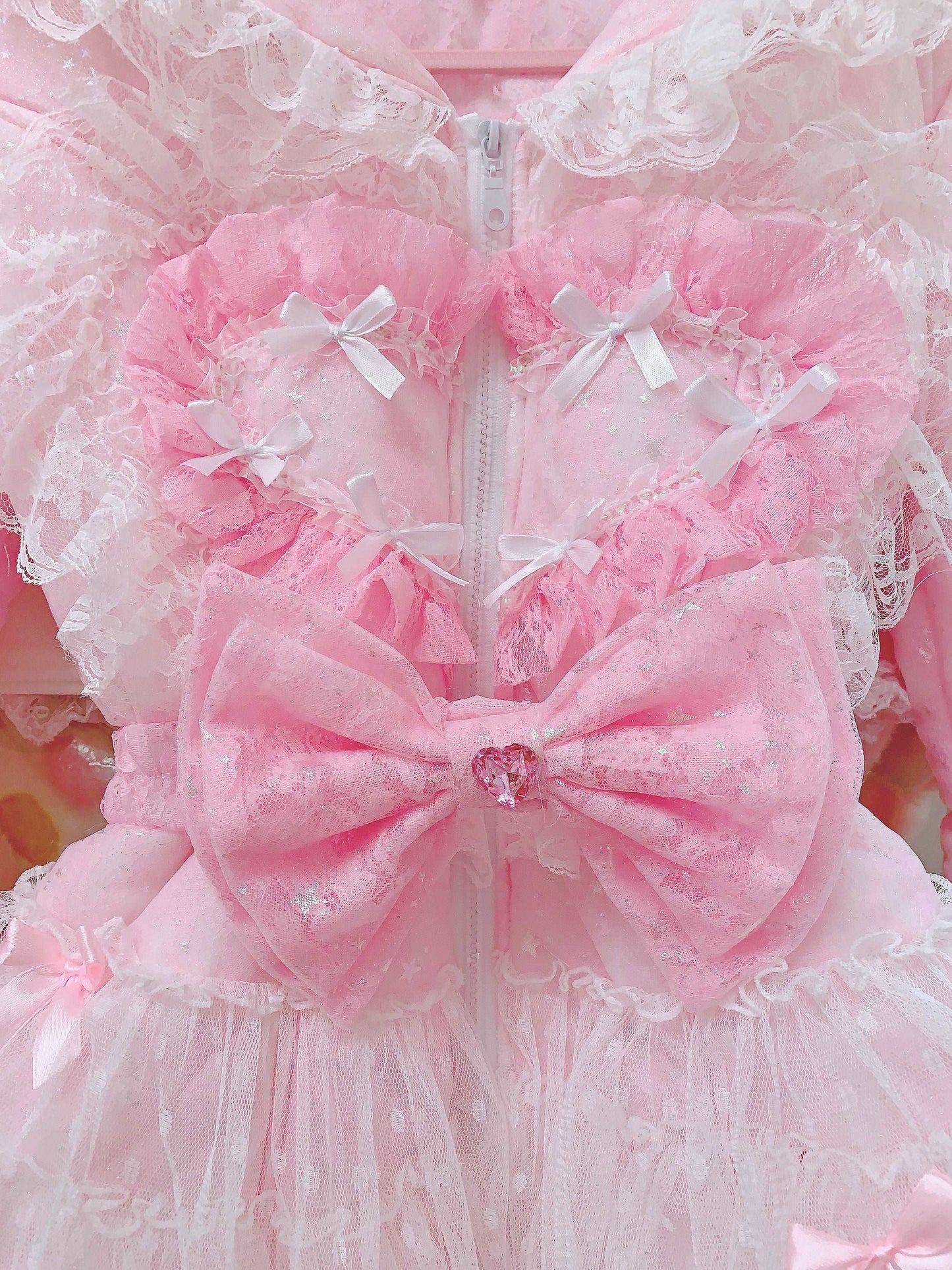 Candy Fairy Sparkling Pink Princess Bow Ruffled Thick Winter Coat Dress