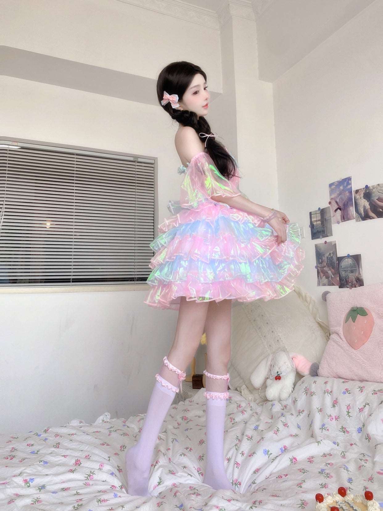 Candy Fairy Pastel Rainbow Gradient Mermaid Sparkling Ruffled Layered Dress