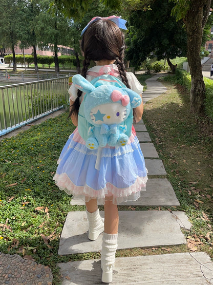 Y2K Rabbit Ears Kitty Pink Blue Backpack Doll Bag