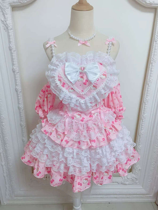 Candy Fairy Strawberry Kitty Pink Plaid Ruffled Princess Dress