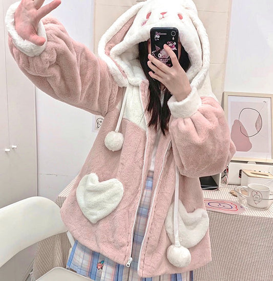 Cute Animal Rabbit Bunny Bear Husky Dog Gray Cat Dinosaur Hooded Plush Jacket