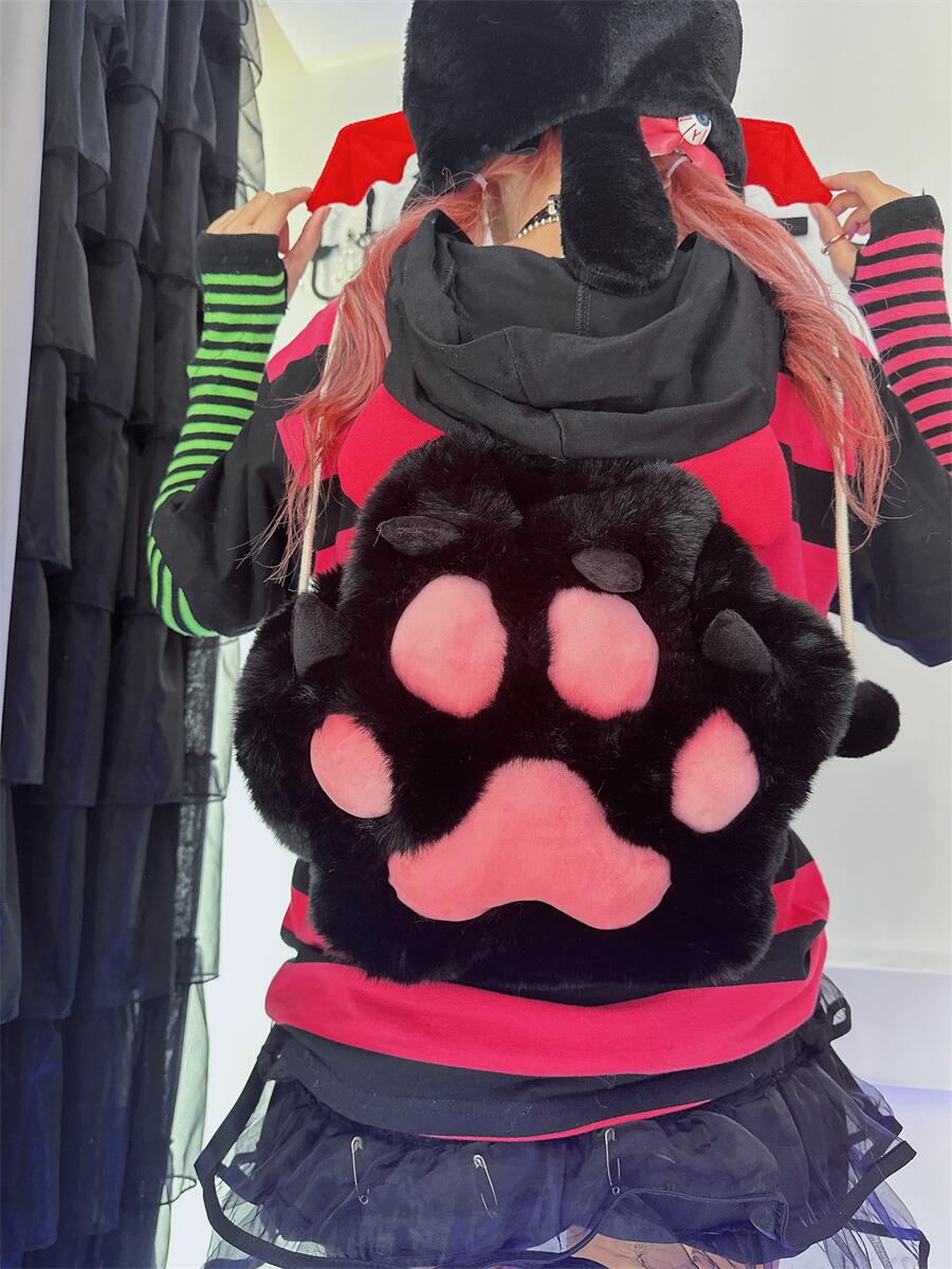 Furry Plush Fluff Cat Paw Doll Shoulder Bag Backpack