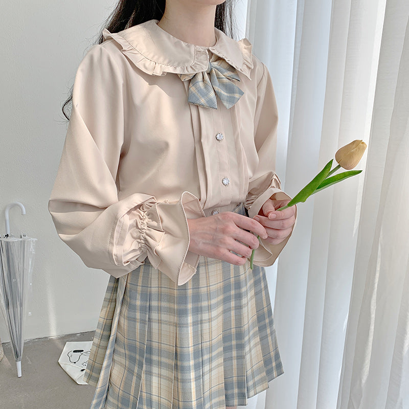 Japanese School Uniform Sweet Rounded Collar White Cream Shirt Blouse