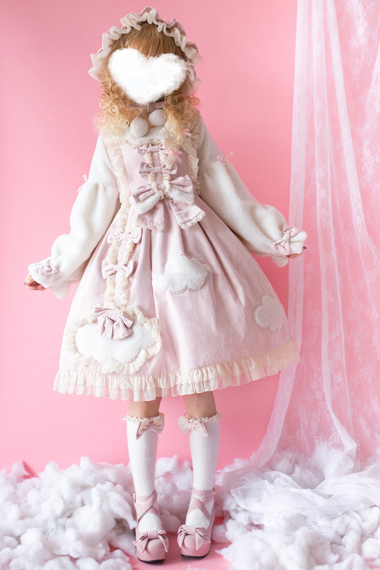 Winter Thick Velvet Plush Cloud Princess Pastel Pink Blue Brown Dress