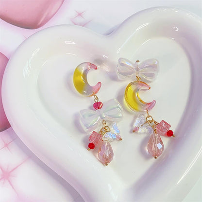 Jelly Crescent Moon Bow Cute Sweet Earrings