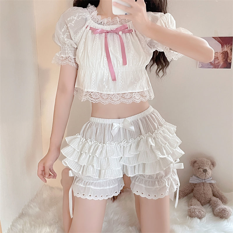 Lolita Lace Ruffled Black & White Bloomers Shorts