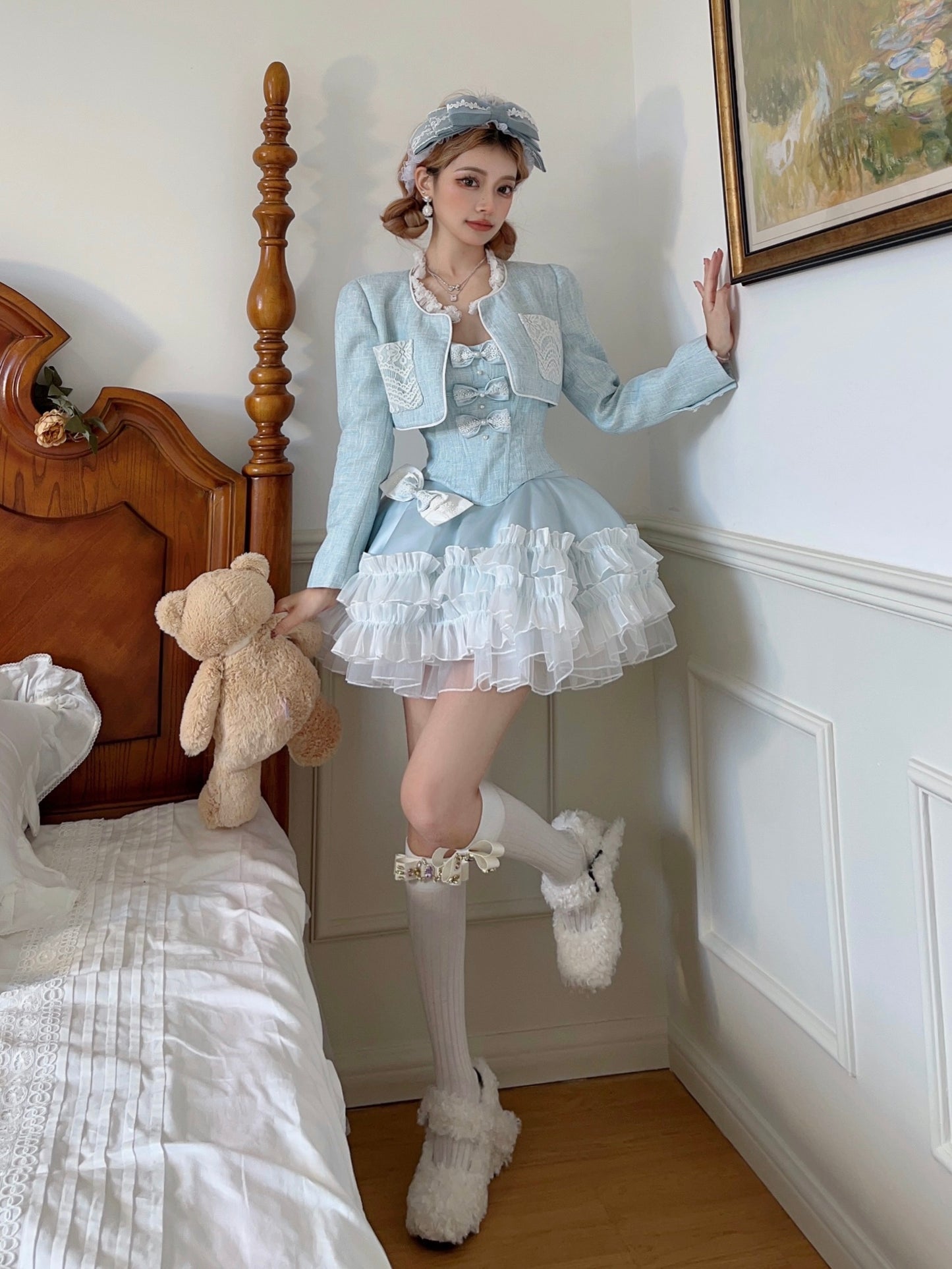 Monet Winter Glacier Princess Blue Jacket & Camisole & Tutu Skirt & Bustle Four Piece Set