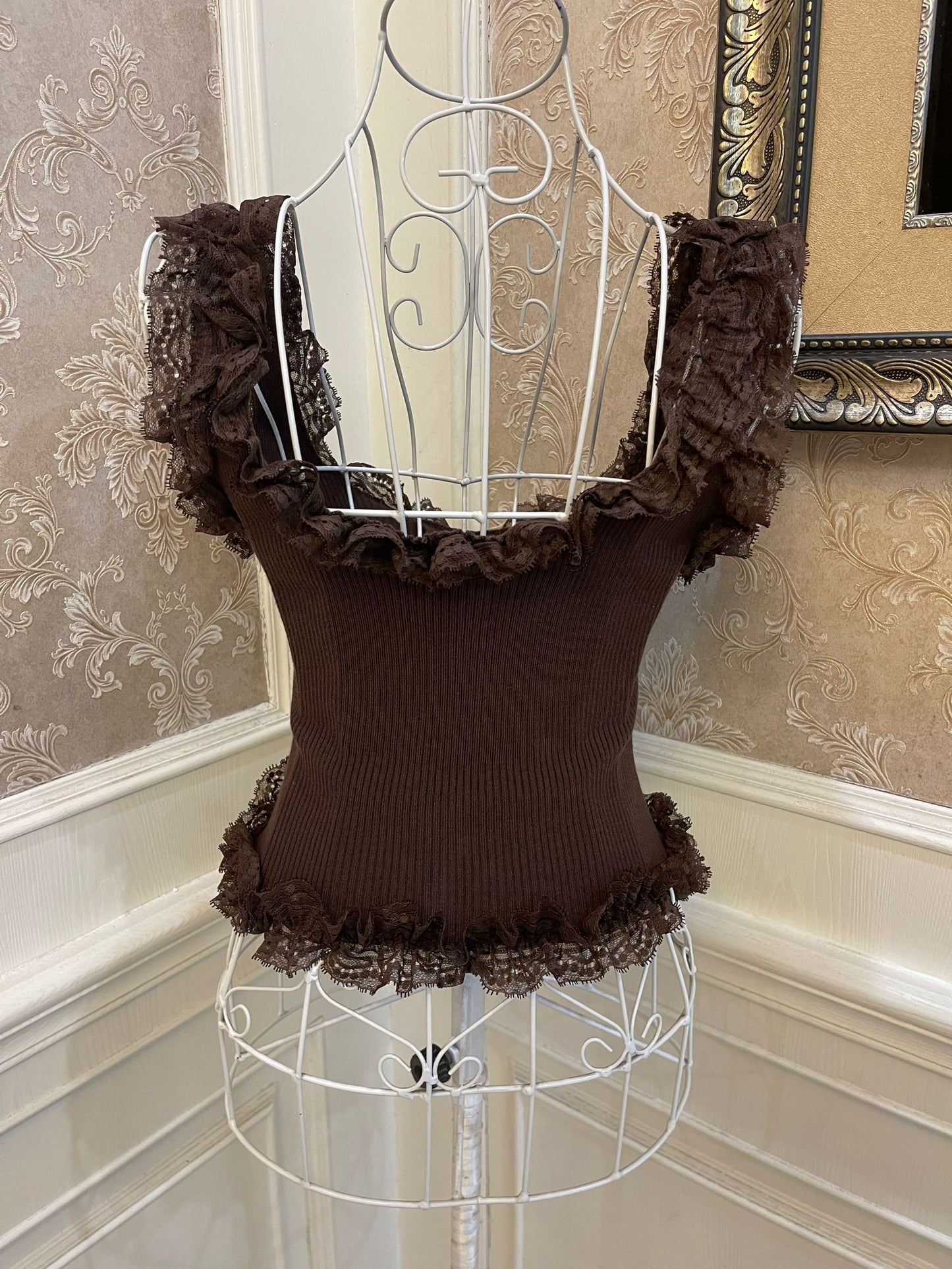 Sweetheart Princess Pretty Elegant Lace Black White Brown Camisole Top