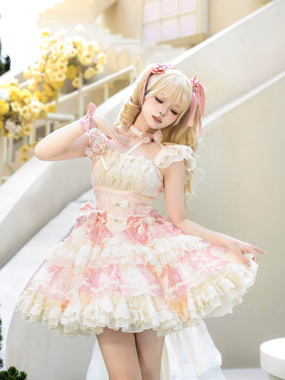 Flying Diary Midsummer's Date Pink & Green Lolita Dress