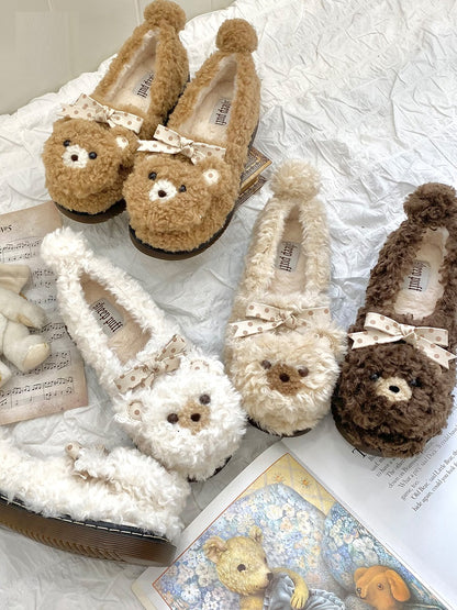 Puffy Sheep Curly Bear White Cream Brown Fuzzy Winter Slippers