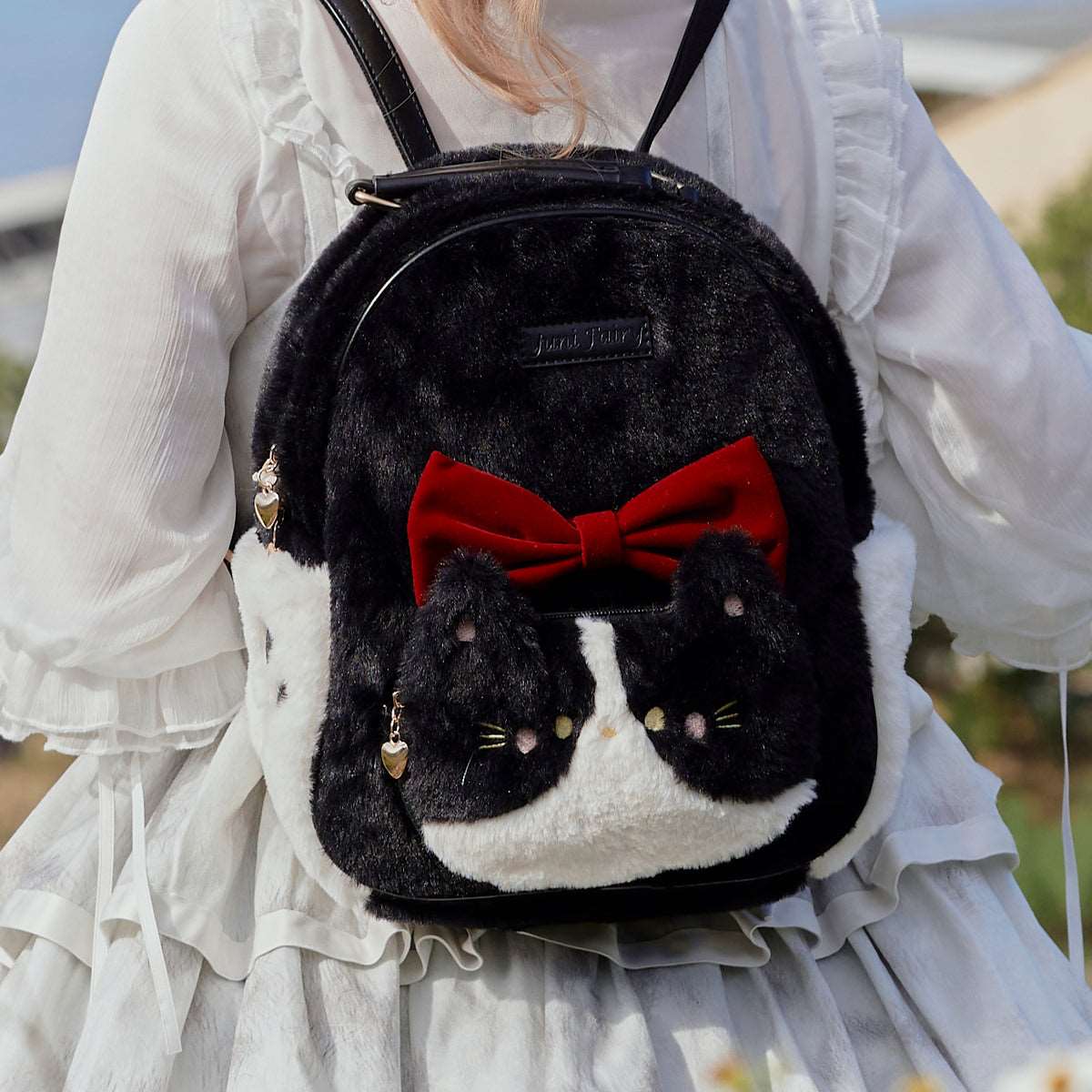 Cat Cute Big Bow Fluffy Plush Backpack Bag