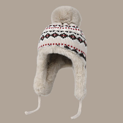 Cute Patterns Sweet Woolen Knit Plush Velvet Thick Warm Winter Trapper Hat