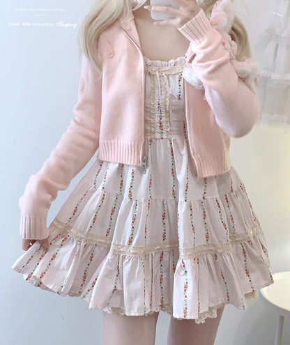 Dormir Doll Romantic Summer Floral Pink Blue Yellow Puff Sleeve Dress