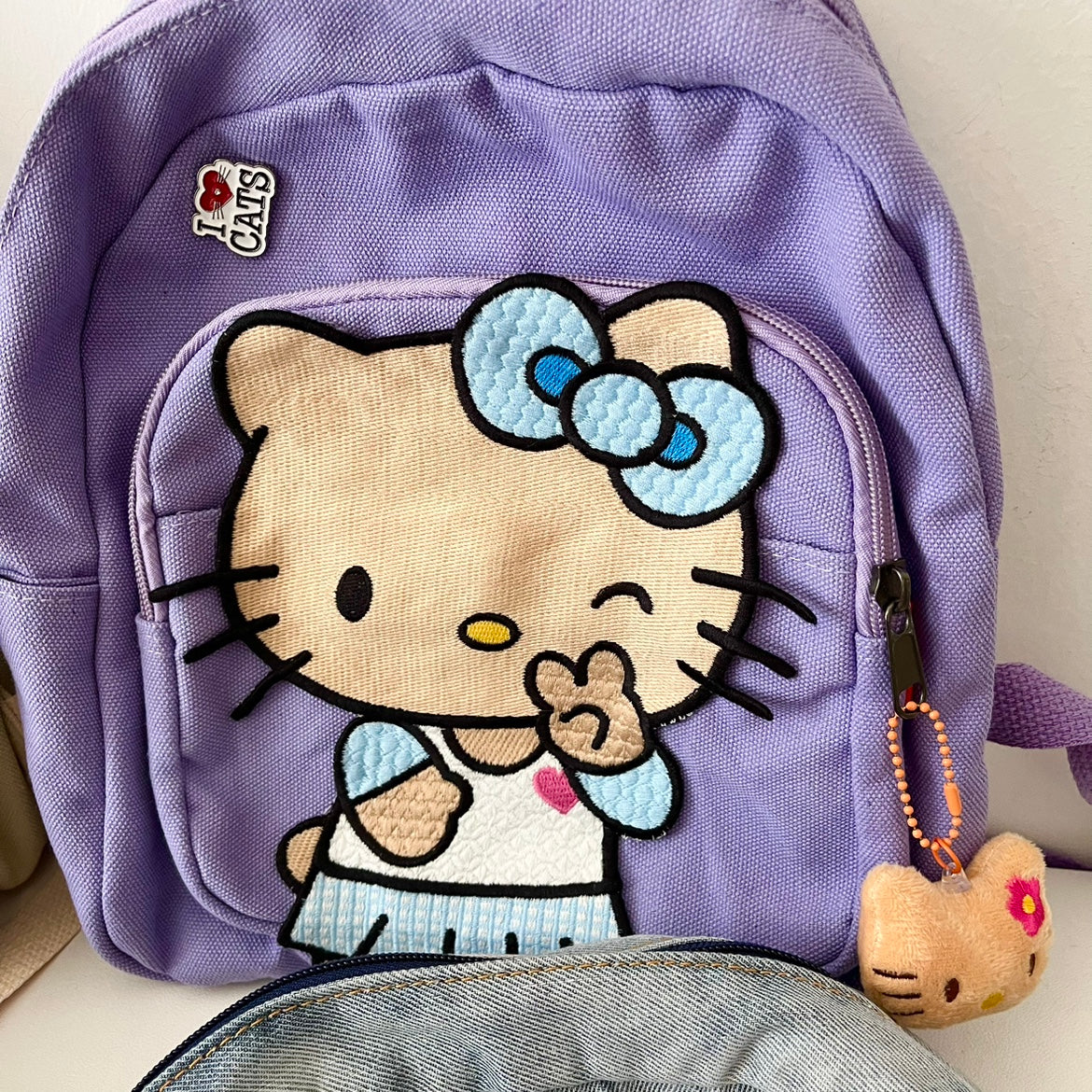 Y2K Black Brown Skin Kitty Denim Student Backpack Bag