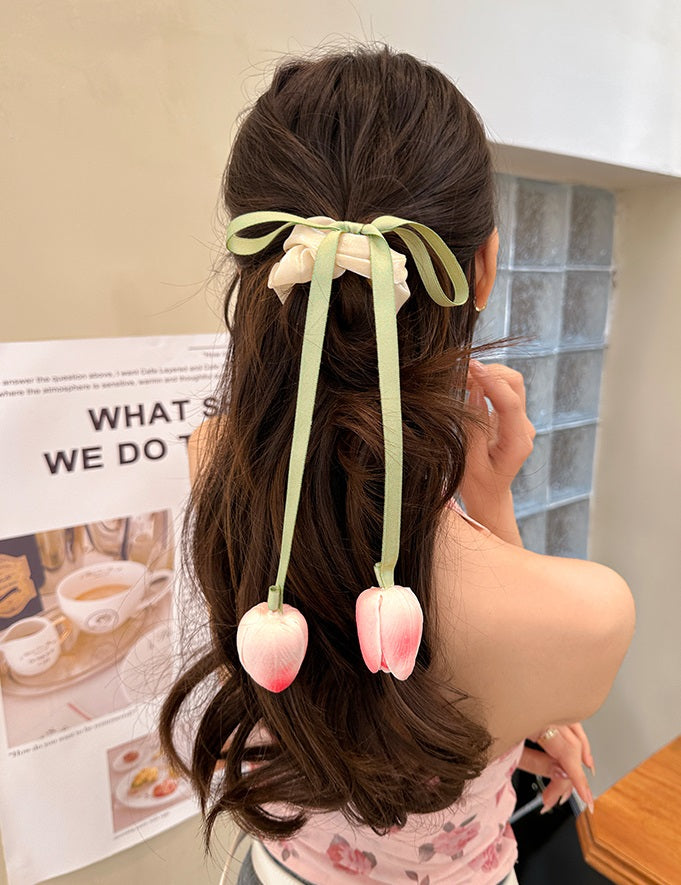 Sweet Tulip Flower Pink Beige Hair Tie Hair Accessories